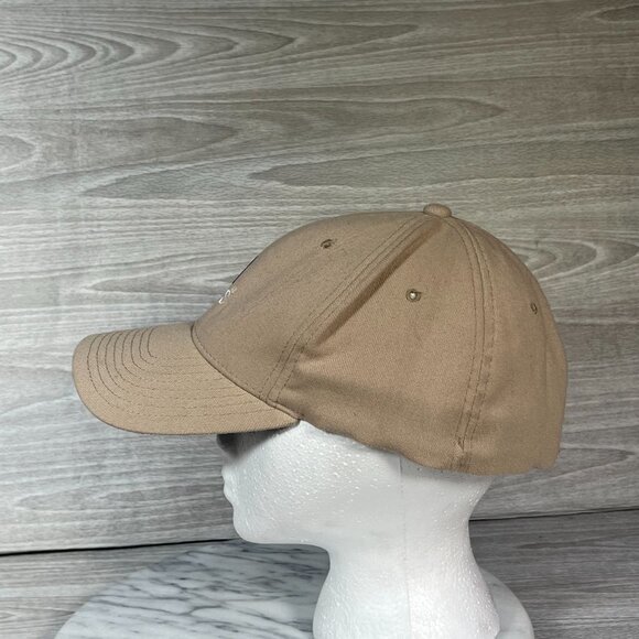 Adidas Dad Hat Size L/XL Tan Khaki Baseball Cap Navy Logo Embroidered Wool Blend - Picture 7 of 9